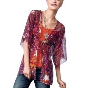 Cabi Epic Tunic Style 841 Tie Front Paisley Kimono Topper Cover Up Size Medium